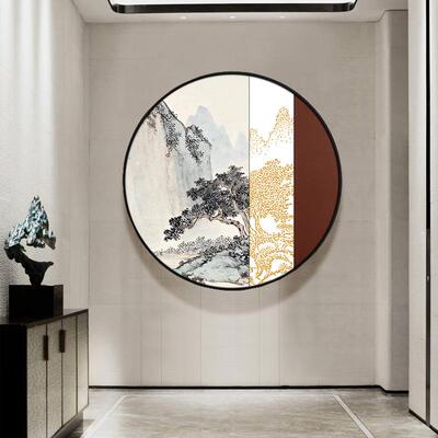 松柏之茂新中式装饰圆形抽象山水松树画卧廊室床画头挂QZ202101画