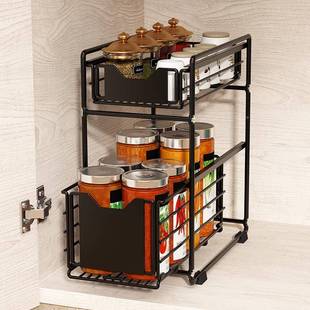 推拉式 收整理架卧室办公室纳厨房下水槽大置物架现黑白HCSTO262大