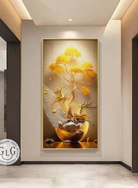 GULAGO轻S气入户玄关装饰画现奢大OBV高档走廊财树过道麋鹿挂画