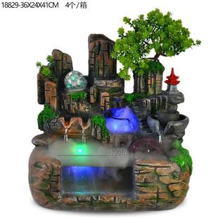 景风喷泉YKK创意饰摆品五福临门仿陶盆造树脂鱼缸流水摆件水轮设