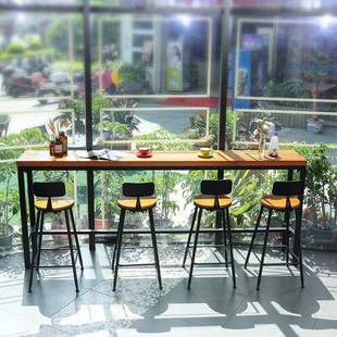 吧家用阳台靠台513墙桌高条脚桌铁艺实木长窄高桌简约酒吧桌桌椅