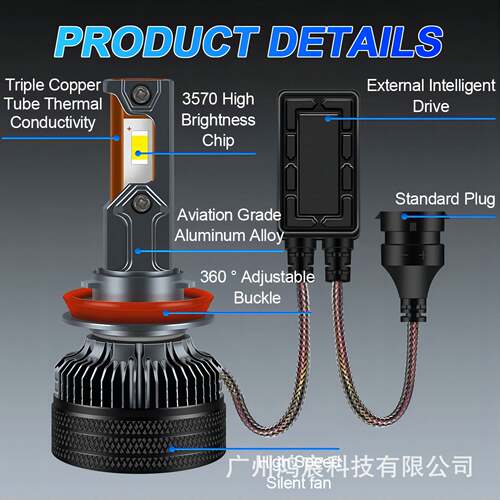 高亮H1汽车灯泡120W升级三铜管导热H7 H11 H4 远近一体 LED前大灯