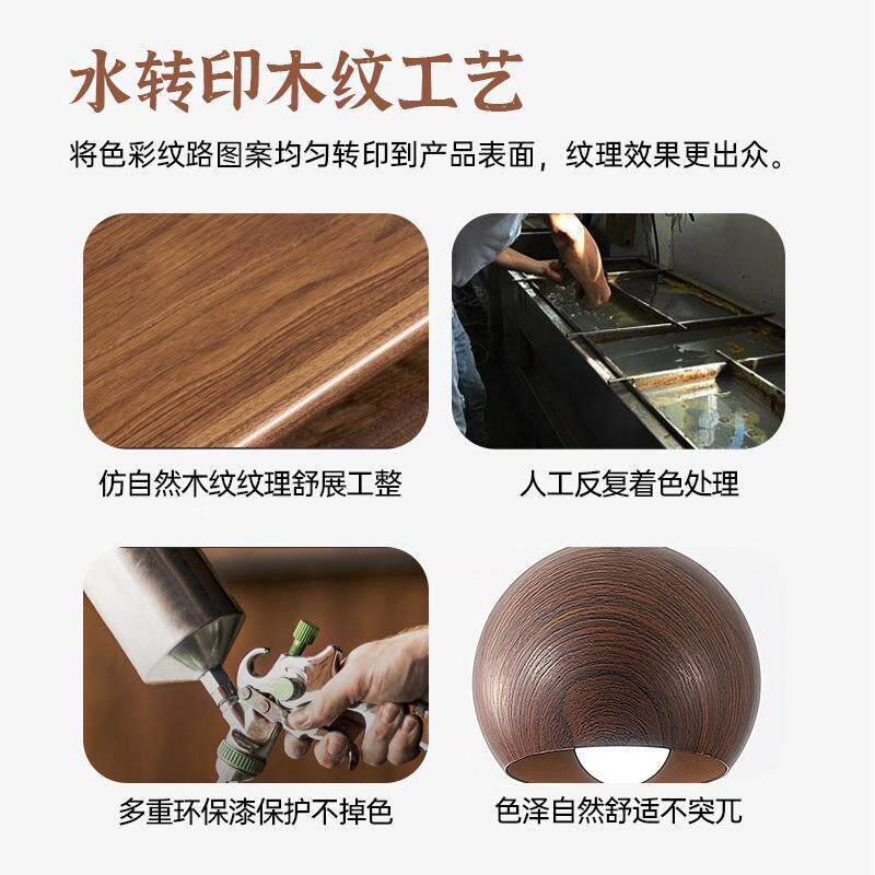 854古复木纹色主卧室间床头小吊简灯极房圆形新款LED餐厅单头吊灯