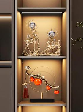 2品05新款摆2件简晶约水球鹿摆件一对客厅玄M8W9Q6E9关电视柜酒柜