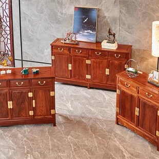 红木餐边柜中式实木茶水柜客厅花梨木刺猬紫檀素R面储物柜收纳碗