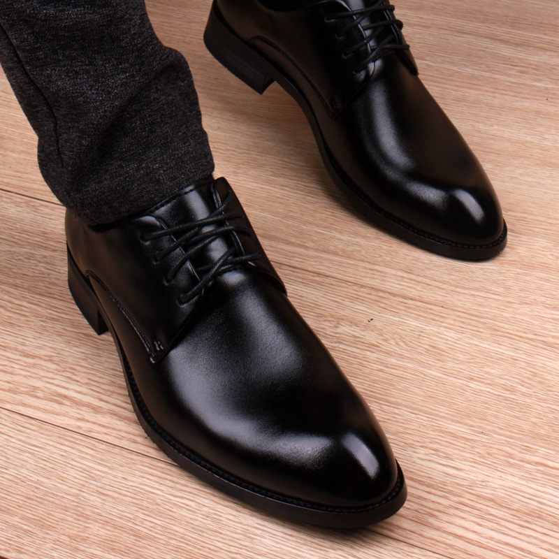 尖头结婚皮鞋男夏透气英伦潮韩版黑色婚鞋商务正装内增高男鞋6cm