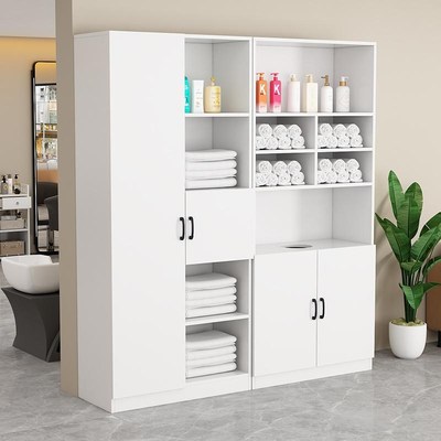 毛巾柜美发店顾客存包柜美容院产品展示柜理发店一体隔断柜背景柜