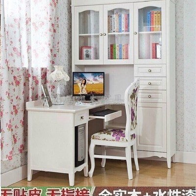 松木书桌全实木白色电脑桌原木转角写字桌订制韩式书桌书架办公桌