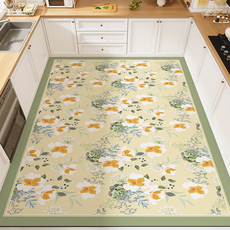 田园风厨房地垫防滑防油可擦免洗pvc耐脏免打理专用裁剪地毯通铺
