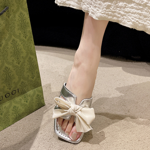 时尚 凉拖鞋 平底沙滩凉鞋 外穿202p5新款 女士孕妇蝴蝶结一字 女夏季