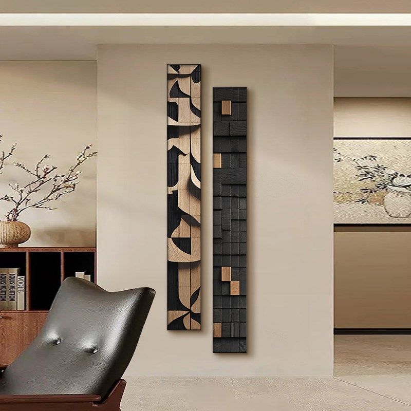 侘寂风竖版长条玄关挂画高级立体感沙发背景墙壁画竖版过道壁画,家居饰品,现代装饰画,淘宝优惠券,粉丝福利购,淘宝优惠卷