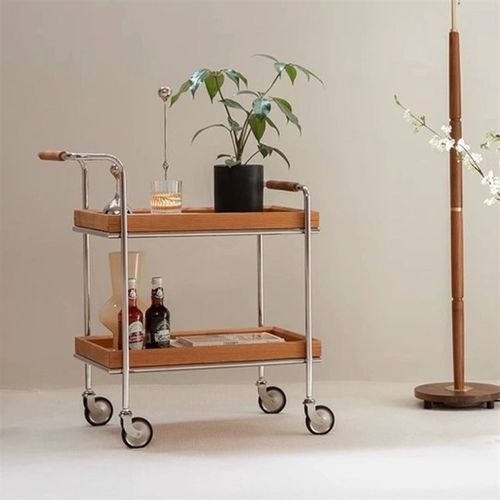 ins风小推车实木边几家用客厅沙发可移动茶几收纳储物置物架餐车