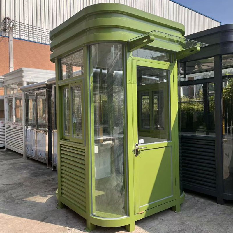 停车场方形不锈钢收费岗亭工地门卫室值班室空调厂家定制吸烟亭