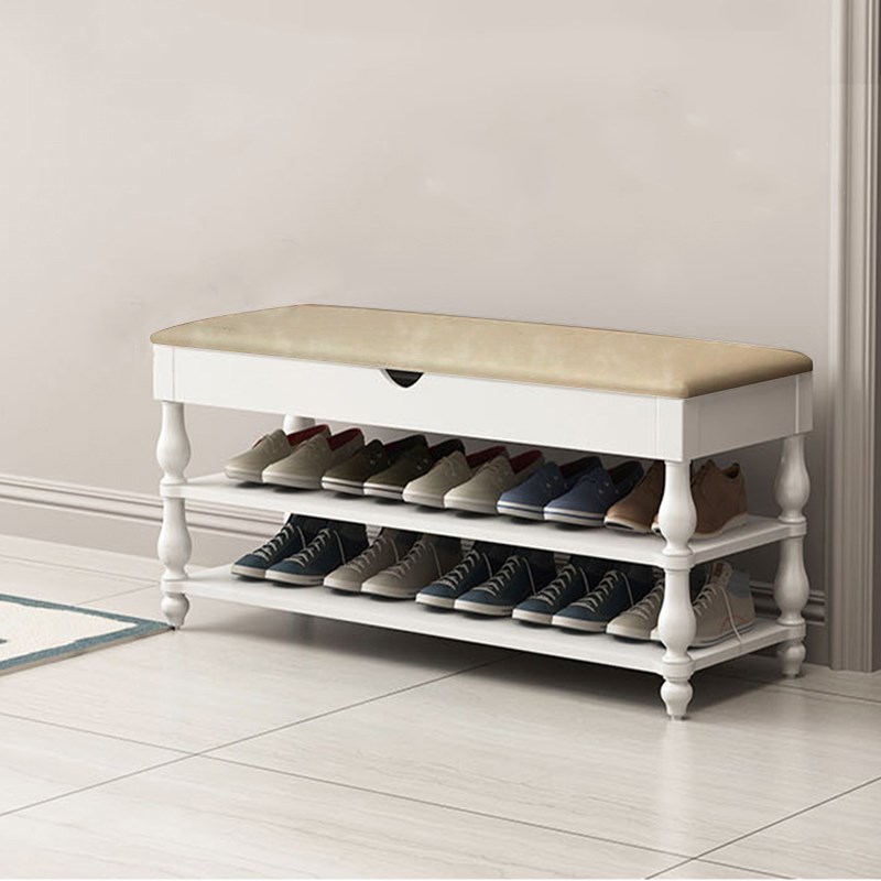 门口可坐换鞋凳多功能收纳皮革穿鞋凳家用简易多层经济型实木鞋架