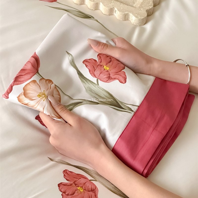 古典婚礼100支四件套 结婚礼物红色新疆长绒棉床上用品床单款