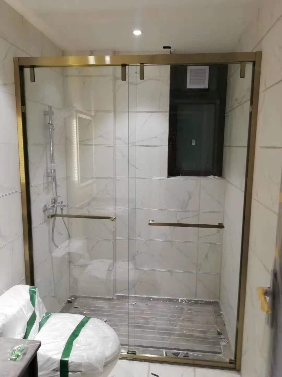 西安极简一字型淋浴房卫生间干湿分离隔断 整体浴室玻璃移门浴屏