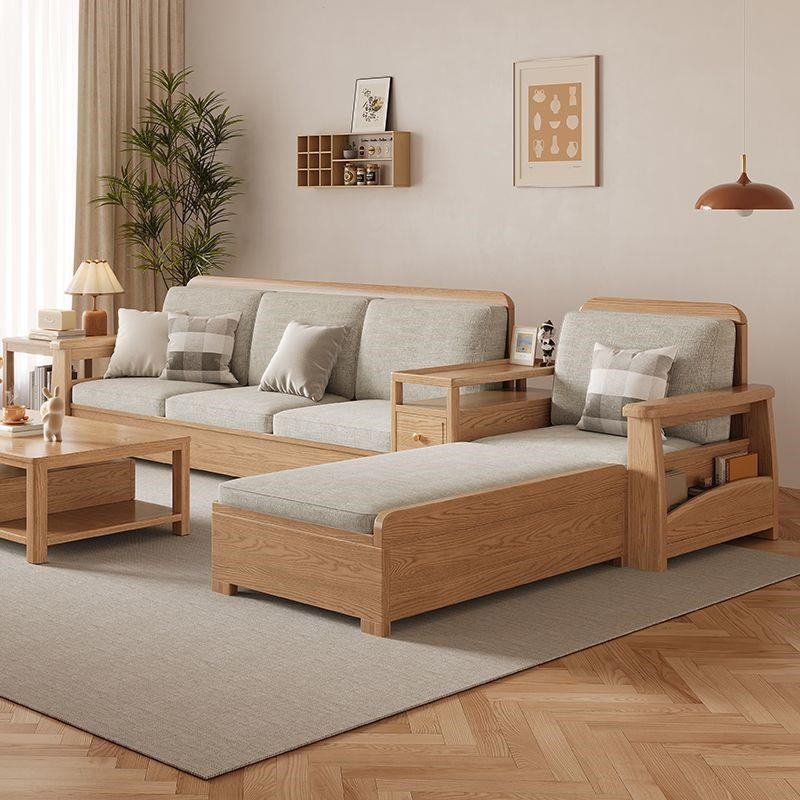 白蜡木实木沙发现代简约客厅小户型冬夏两用储物贵妃原木色家具