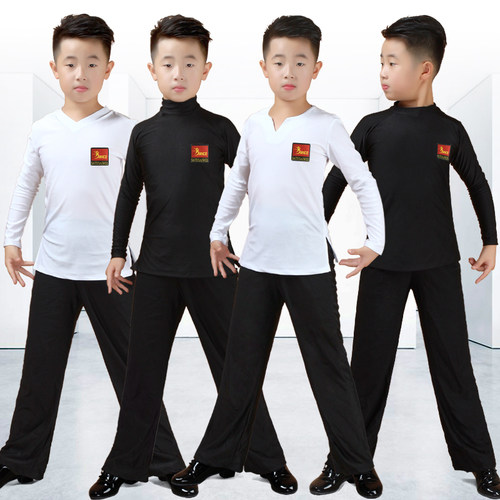 男童男孩拉d丁舞蹈服装套装少儿儿童练功男生训练练功服秋冬季长