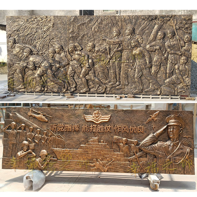 定制设计玻璃钢浮雕仿铜铸铜锻铜大型人物现代校园文化背景墙装饰