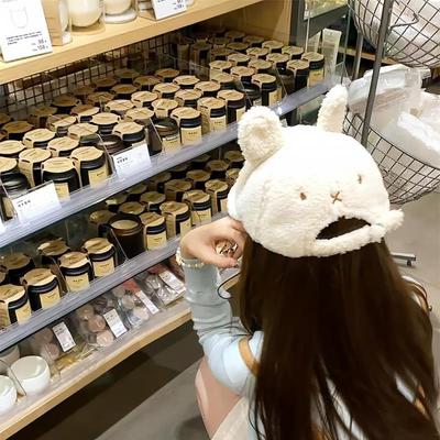 米菲兔帽子2025新款秋冬季女款户外时尚加绒加厚保暖羊羔绒鸭舌帽