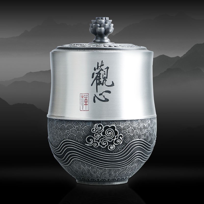 纯锡茶叶罐观心禅意茶具茶道金属礼品实用LNOGO公司送领导礼品