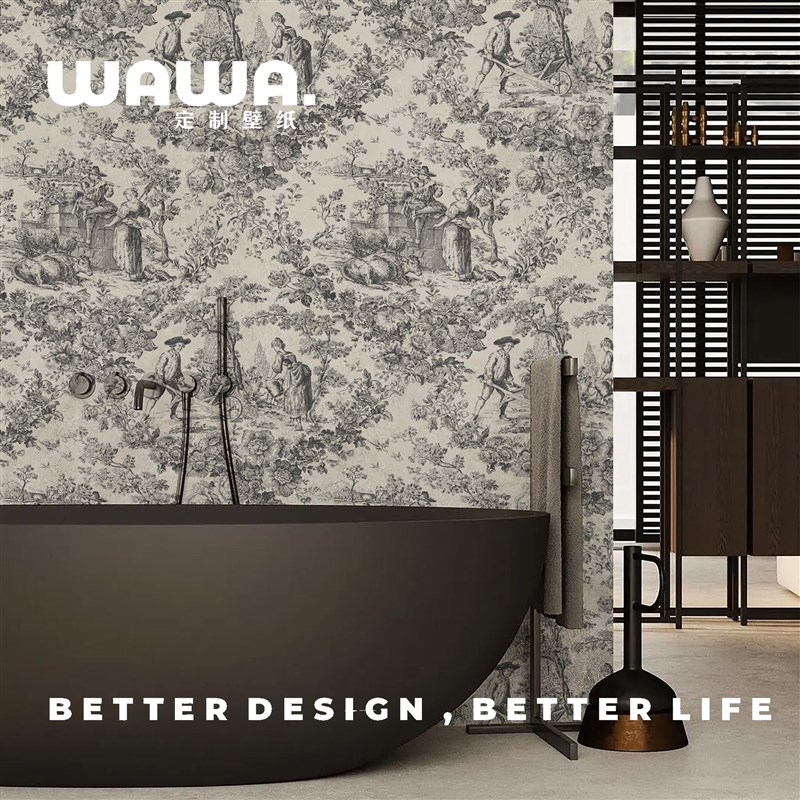 复古典人物壁纸法式朱伊纹样壁纸沙发R背景墙纸北欧壁布