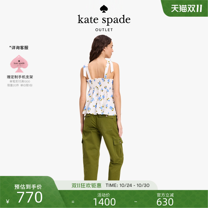 【2025新款】kate spade奥莱 花卉无袖系带洋装上衣蝴蝶结系带女