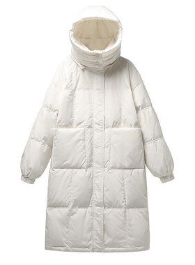 奶韩版羽绒服女长款q长过膝宽松加厚奶黄色可拆卸帽反季冬装