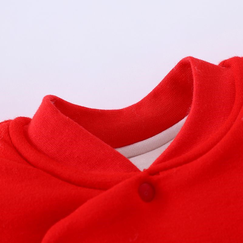 新生儿冬季加厚包脚连体衣连脚大红全红拜年服刚出生满月婴儿宝宝