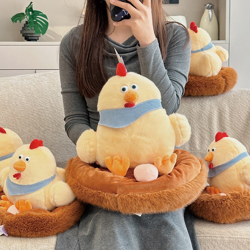 下蛋鸡公仔孵蛋鸡窝玩偶可爱小鸡毛绒玩具鸡蛋抱枕布娃娃儿童礼物