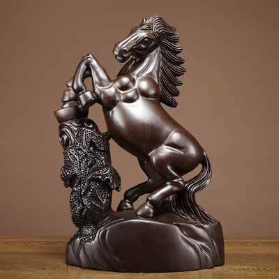 黑檀木雕马到成功摆件实木雕刻生肖马工艺礼品摆饰家居客厅装饰开