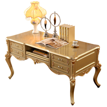欧式电脑桌 美式奢华实木描金描银大书桌办公桌子写字台书房家具