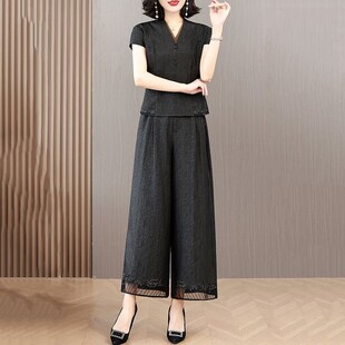 女气质显瘦遮肚子妈妈装 2024年夏季 新款 香云纱套u装 两件套 阔腿裤