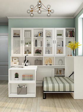 侧翻隐藏床墙壁床可移动书桌书柜书架I一体隐形床壁床组合可定制