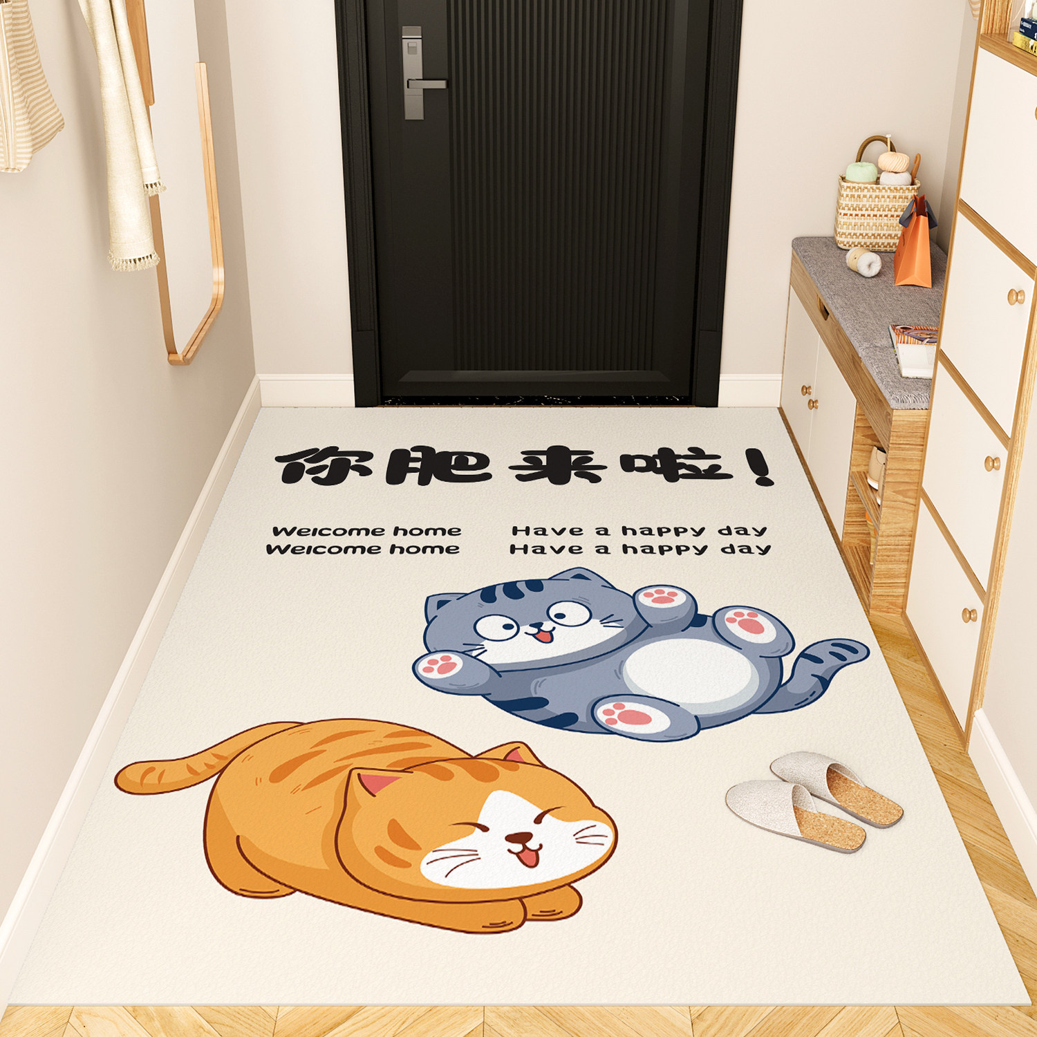 pvc地垫入户门垫竖版防滑耐脏可擦进门K脚垫卡通橘猫玄关地毯免洗图片