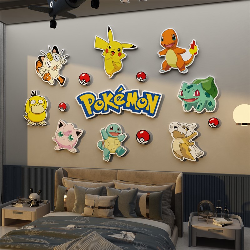 儿童房间布置装饰宝可梦皮卡丘卧室墙面贴纸画海报男孩床头背景墙