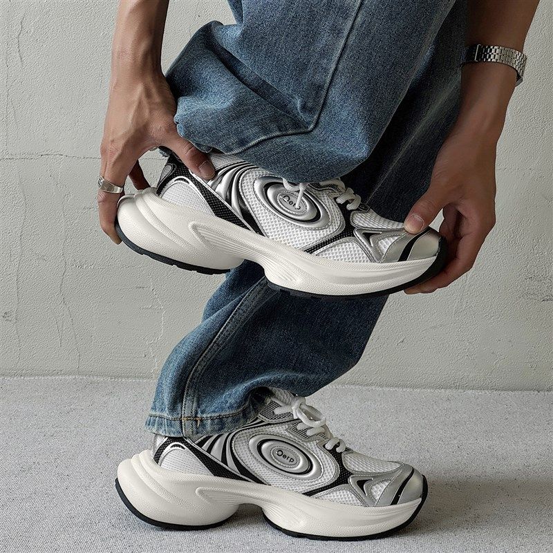 高级感厚底银色老爹鞋男女情侣鞋子男鞋夏季透气小个子增高鞋6cm,流行男鞋,老爹鞋,淘宝优惠券,粉丝福利购,淘宝优惠卷
