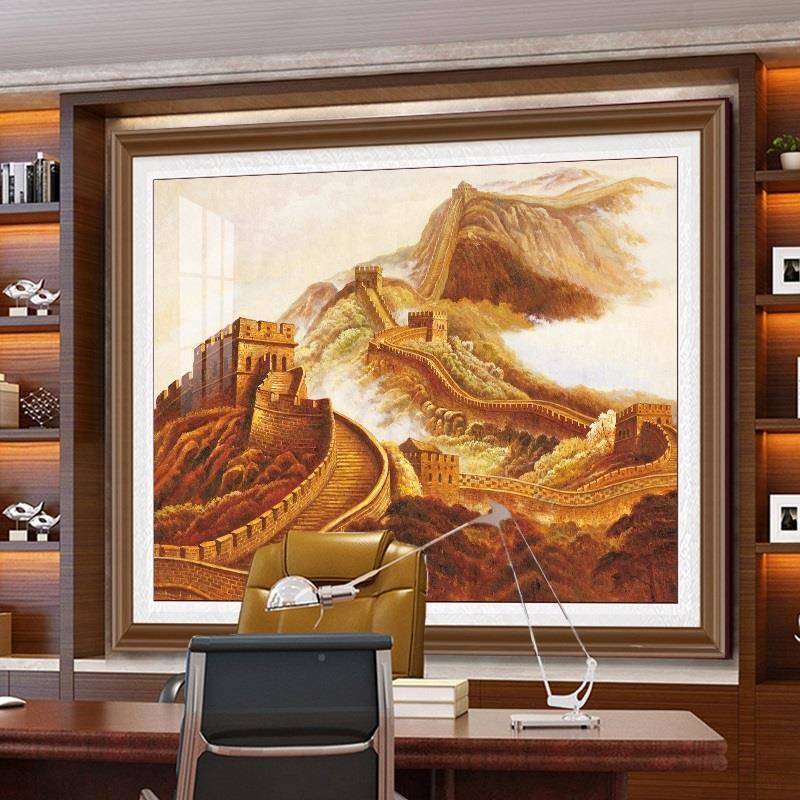 红万里挂画网办公ZW230222室长靠山图国画板背景画墙老有山无水壁