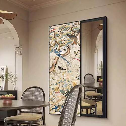 画中古风花鸟祥图衣al202403推拉镜装和饰卧室隐形全身镜挂画入户