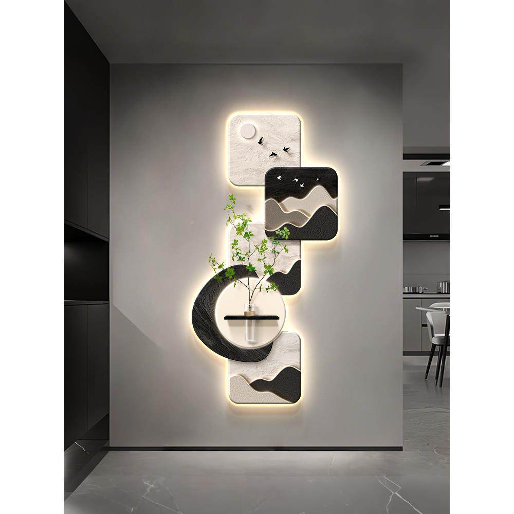 2?0道2Fh(x}#g$5感玄关鱼图装饰画走廊过带灯挂画正对门入户轻奢