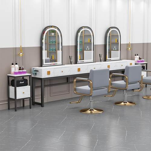 新888发款理发店镜台发廊仿大理石面体柜子一双面镜剪烫染美店发