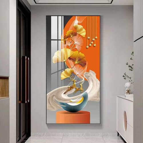 入户玄关轻奢简钻约装饰画门进新客厅走廊过道挂画款ISA晶瓷镶壁