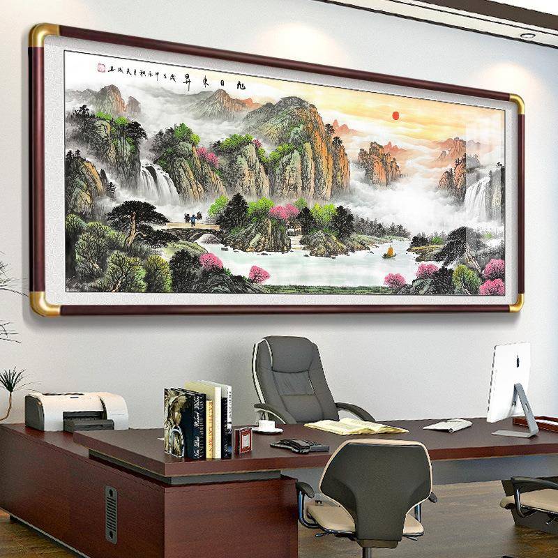 流水生财堂屋中堂客HF7HF大厅沙发背景壁公办室山水风景挂画厅墙