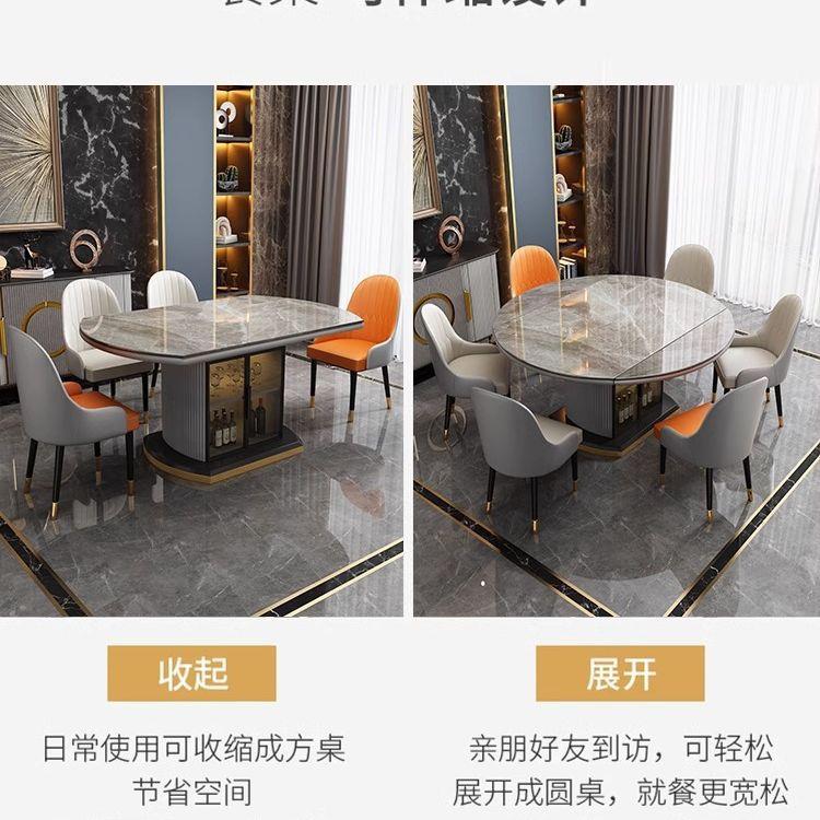 轻奢岩板约餐桌现代简磁变圆桌物01款储物饭储桌家用小户型电炉伸