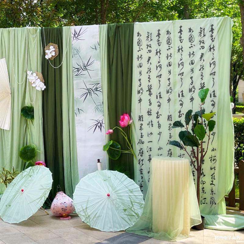 古风油纸伞古绿竹荷花水墨演出复饰PMS古吊顶装摄影典舞服蹈伞汉