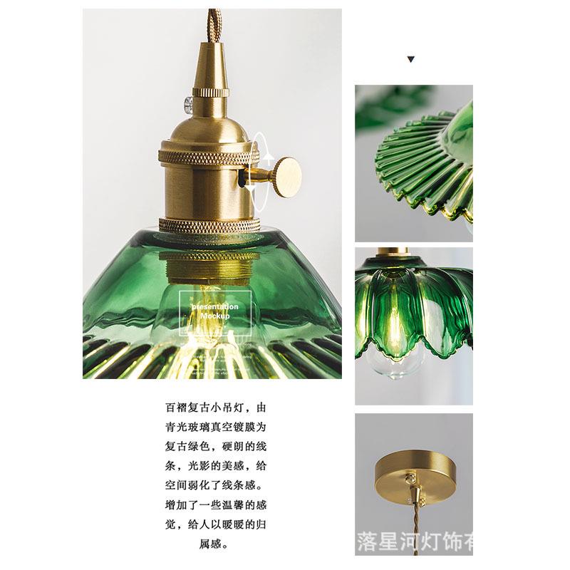 566古复小吊灯铜卧室床头过道玄关餐厅阳台全玻璃吊线灯山中灯具