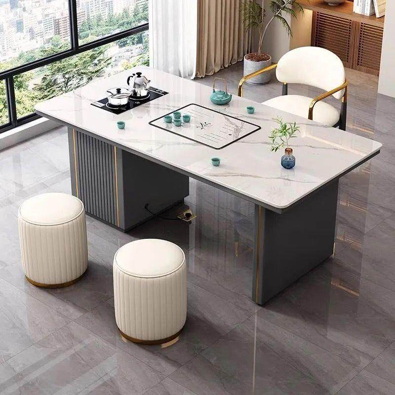 代简约现岩板茶桌椅组合一轻奢阳台办公室DHD水小茶几石板茶台烧