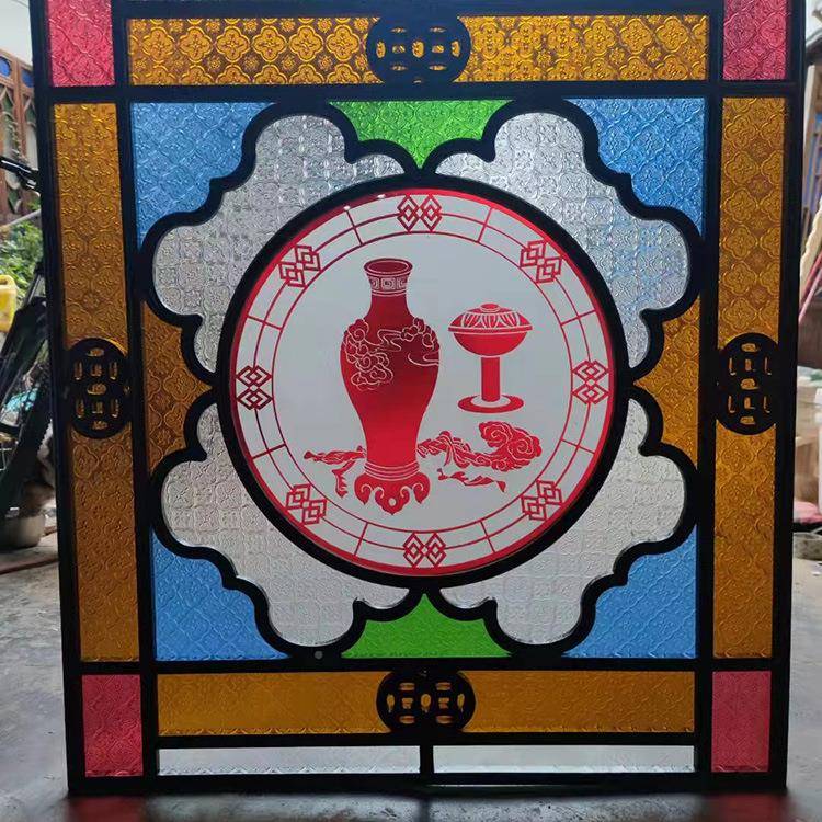 多彩能荔湾复古满中式洲窗西关岭功南海棠压花色玻璃门窗工93197