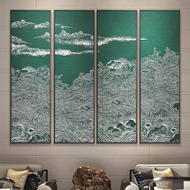 玄关茶室档浮雕色客壁画餐厅酒店书房中堂新中式DJN多高联装红饰