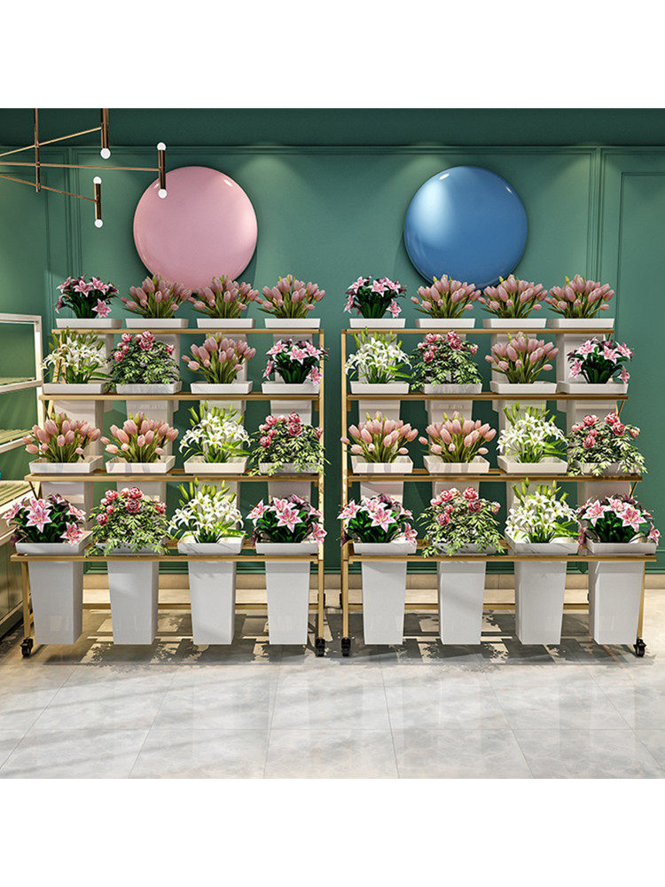 摆摊可移动阶梯多层花店方桶铁艺鲜花假花架子花店花桶展示架花架